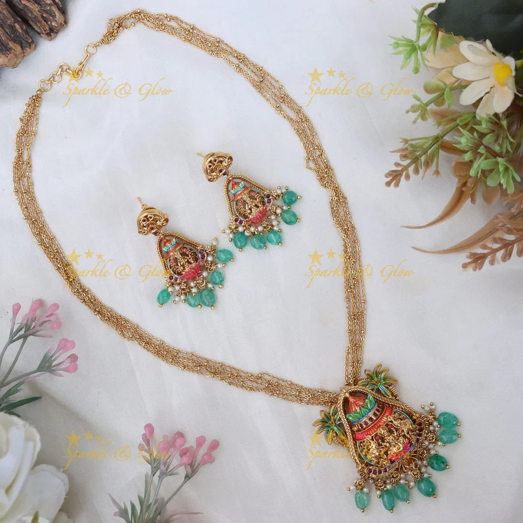Exquisite Green Beaded Temple Necklace Set for Weddings