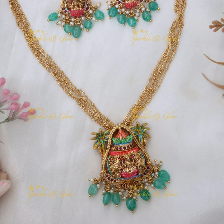 Exquisite Green Beaded Temple Necklace Set for Weddings