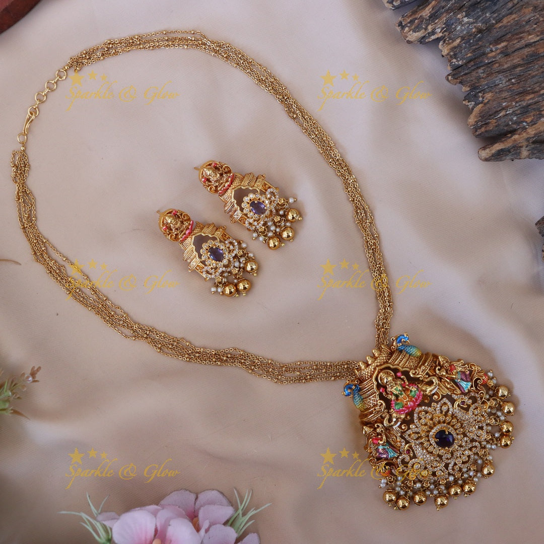 Exquisite Lakshmi & Peacock Pendant Set - Sparkle & Glow