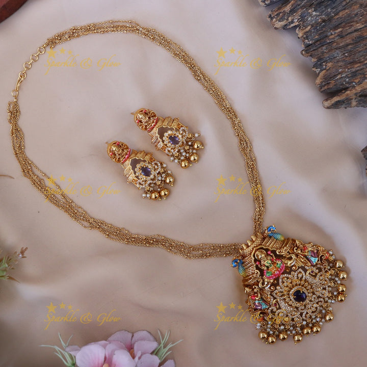 Exquisite Lakshmi & Peacock Pendant Set - Sparkle & Glow