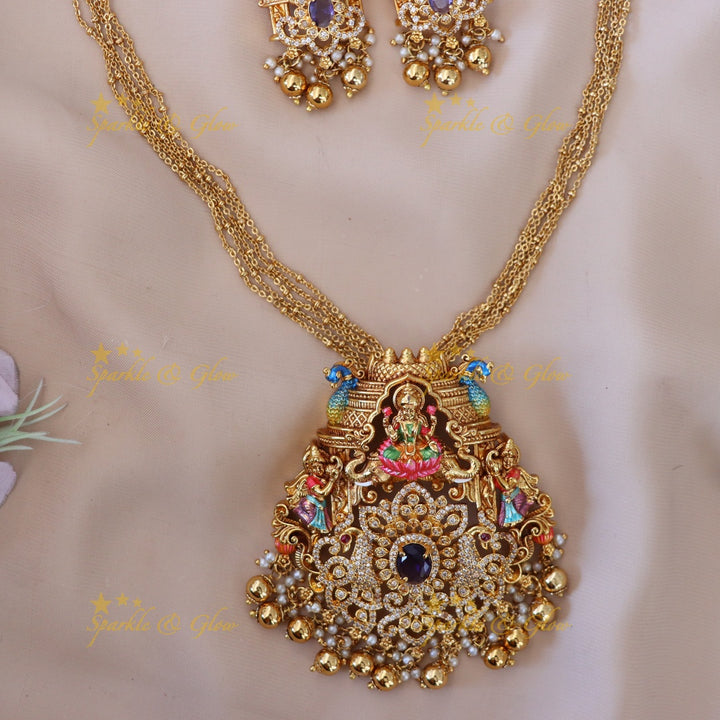 Exquisite Lakshmi & Peacock Pendant Set - Sparkle & Glow