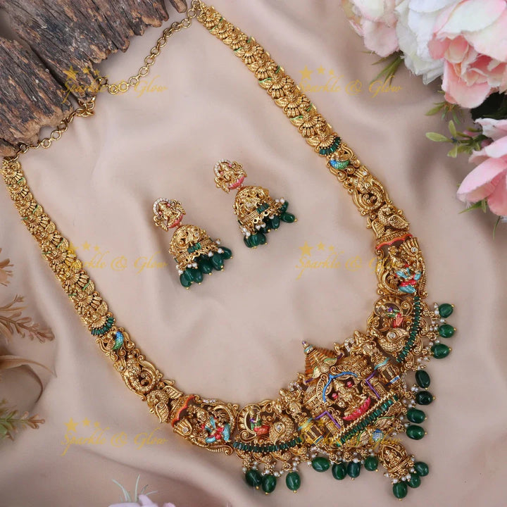Exquisite Lakshmi Peacock Temple Necklace Set