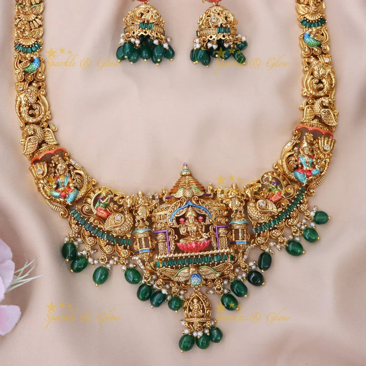 Exquisite Lakshmi Peacock Temple Necklace Set