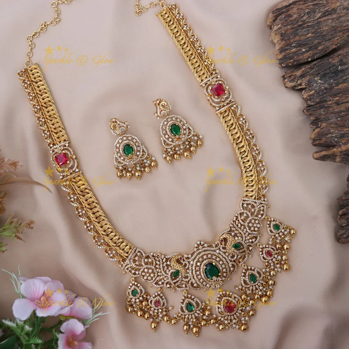 Elegant CZ Peacock Necklace for Weddings & Festivals