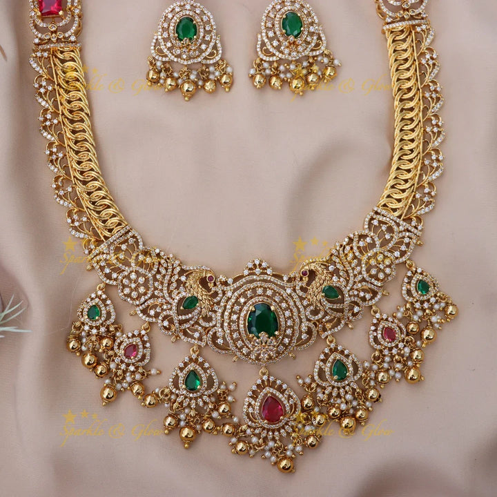 Elegant CZ Peacock Necklace for Weddings & Festivals