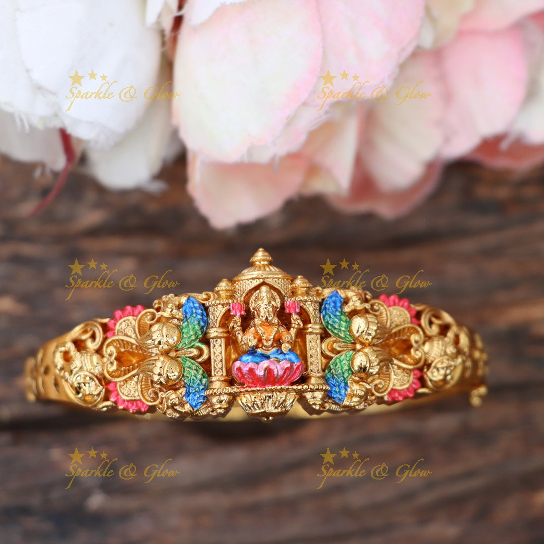 Exquisite Peacock Lakshmi Bracelet - Temple Jewelry Elegance