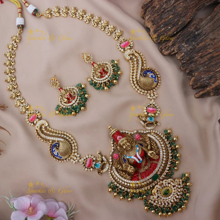 Elegant Peacock Goddess Necklace | Temple Jewelry
