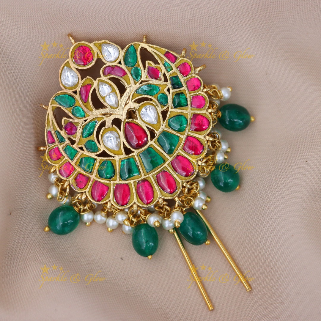 Floral Pearl Green Beads Jadabilla Hairpin