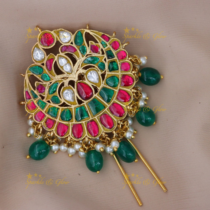 Floral Pearl Green Beads Jadabilla Hairpin