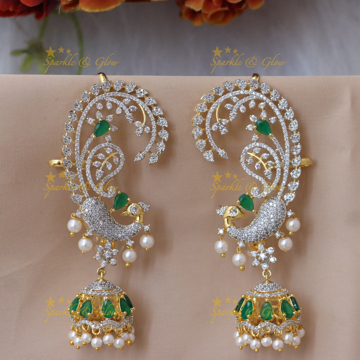 Exquisite American Diamond Gold Cuff Jhumkas for Elegance