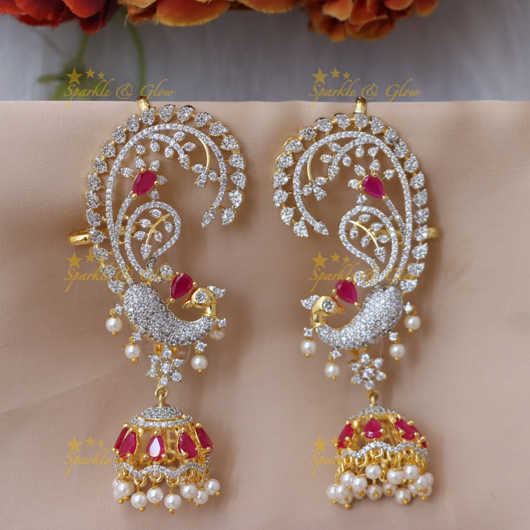 Exquisite American Diamond Gold Cuff Jhumkas for Elegance
