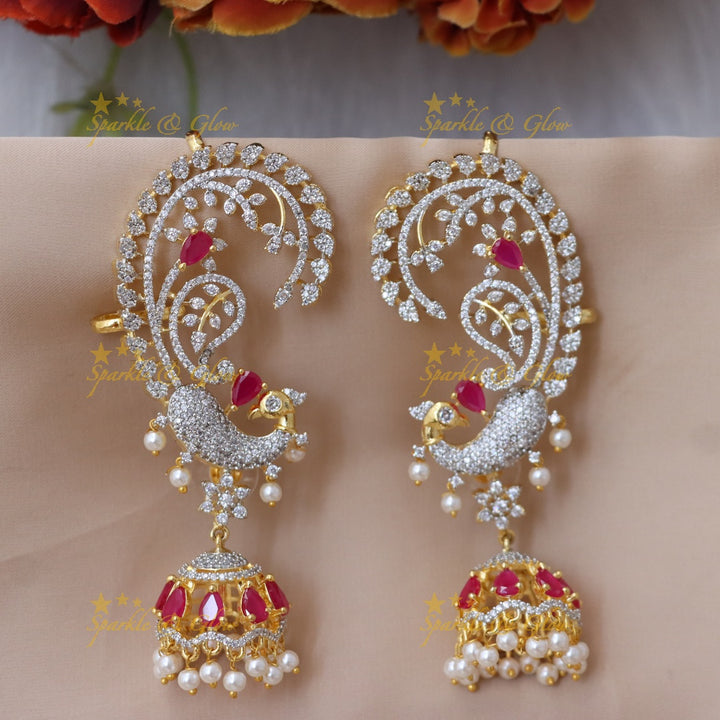 Exquisite American Diamond Gold Cuff Jhumkas for Elegance