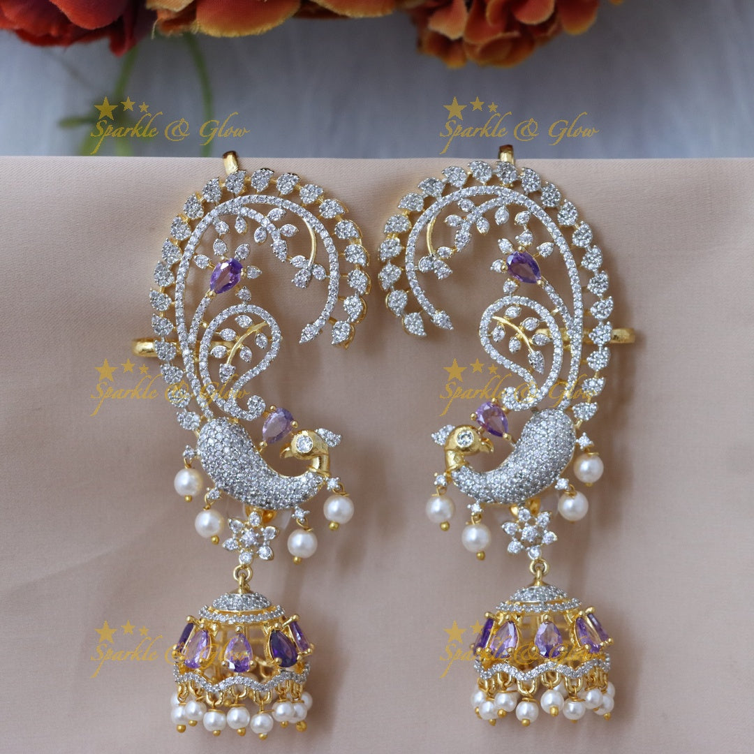 Exquisite American Diamond Gold Cuff Jhumkas for Elegance