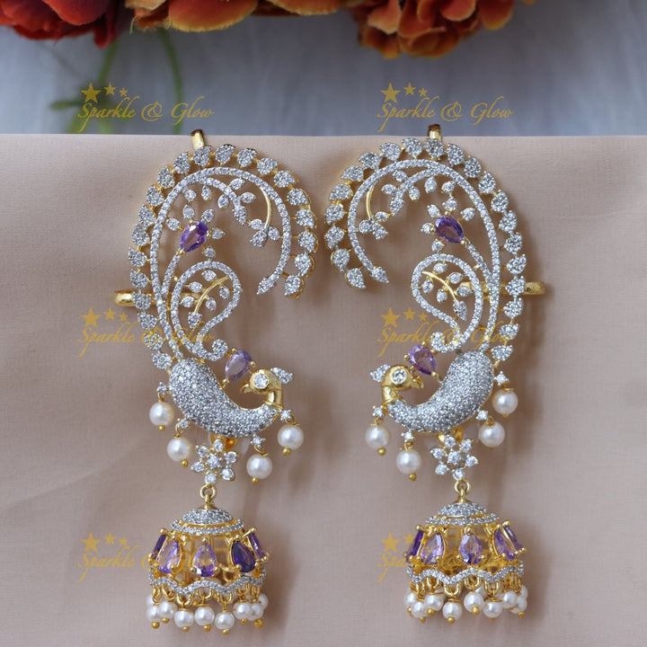 Exquisite American Diamond Gold Cuff Jhumkas for Elegance