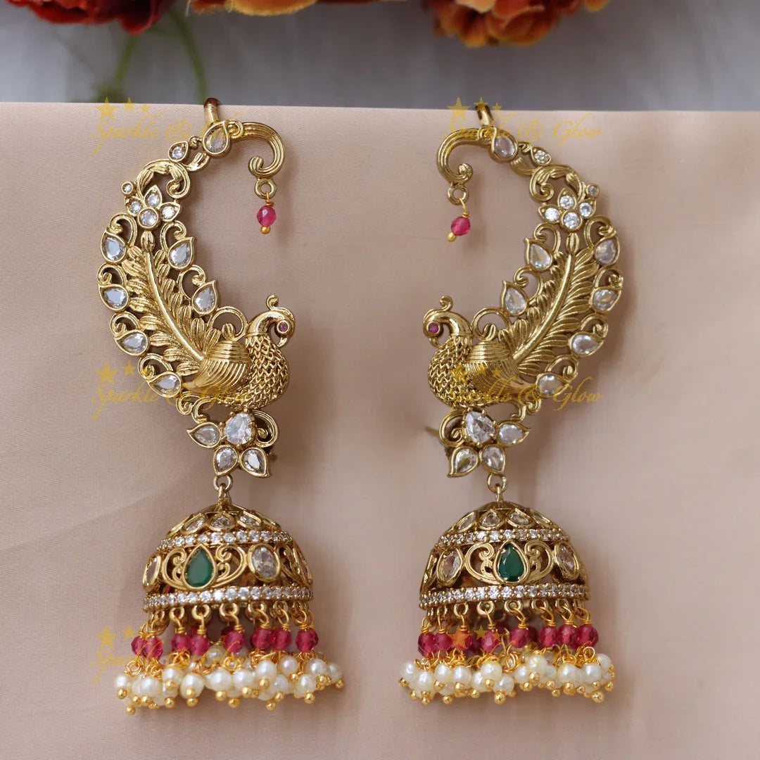 Elegant Gold Cuff Jhumka Earrings – Festive Delight