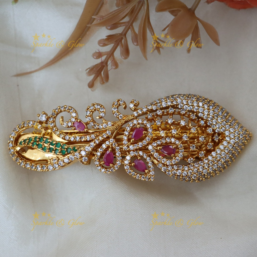 Festive Gold Gemstone Hairclip - Glamour & Elegance