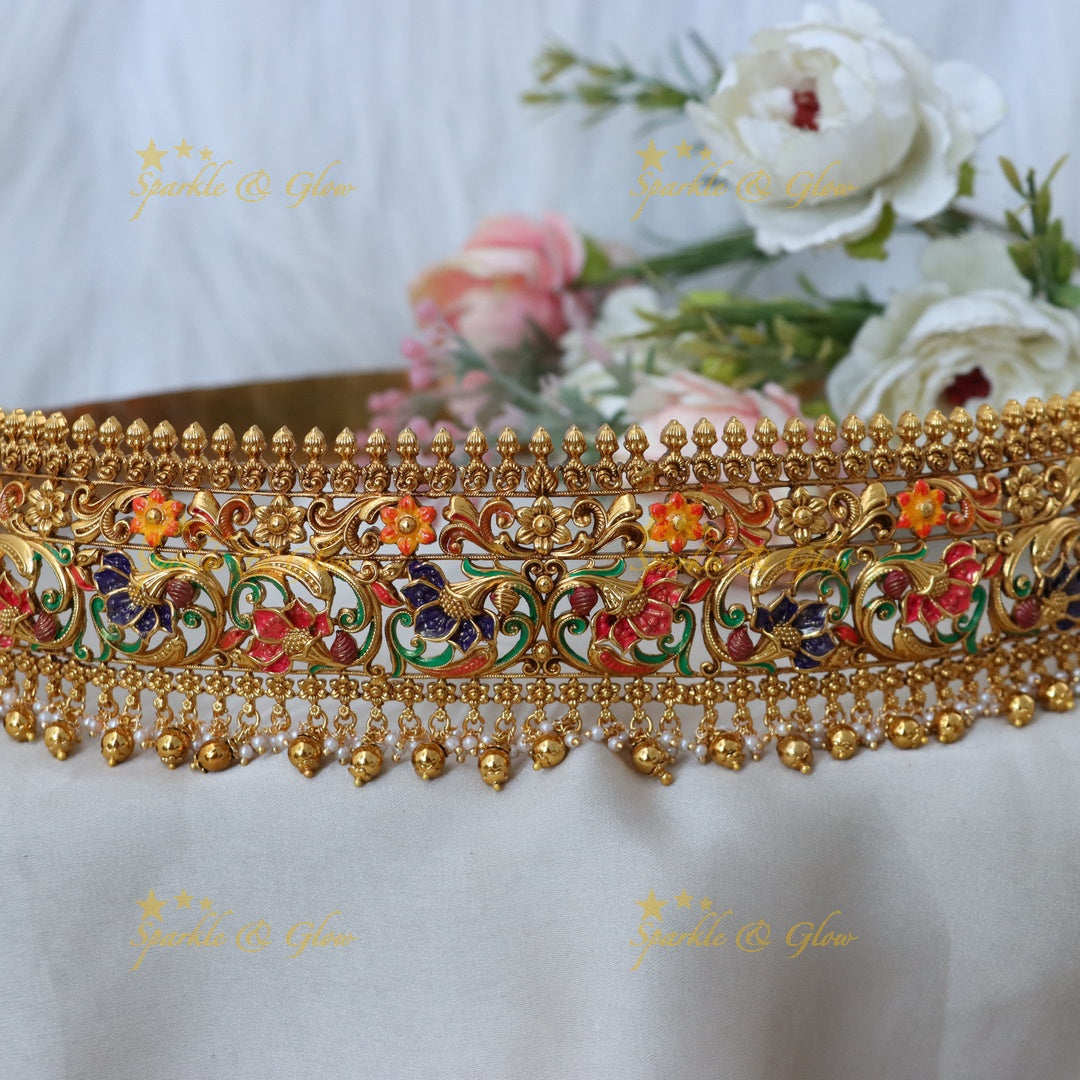 Exquisite Gold-Plated Bridal Hip Belt with Floral Motifs