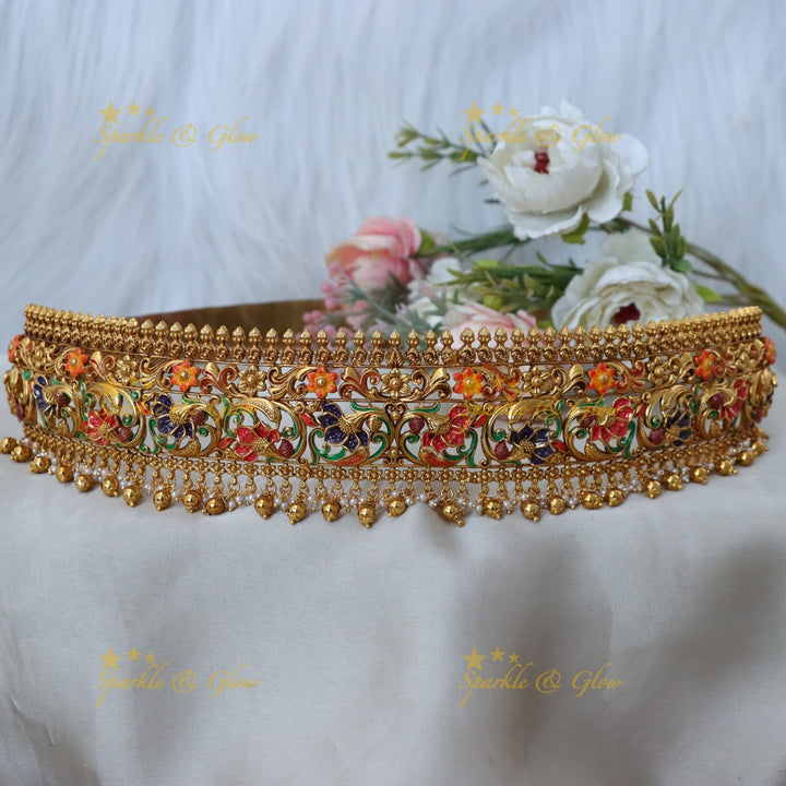 Exquisite Gold-Plated Bridal Hip Belt with Floral Motifs