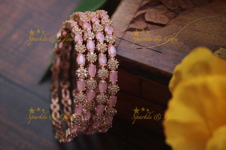Rose Gold AD stone bangles - set of four -  -  2.4 - Baby Pink