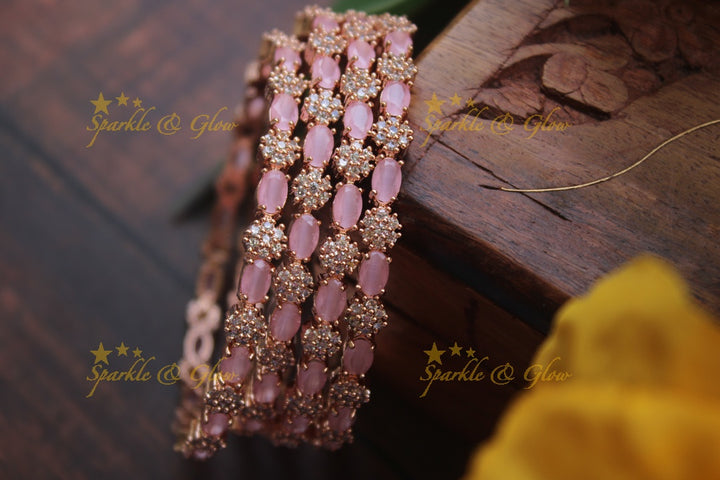 Rose Gold  AD stone bangles - set of four -  - 2.6 - Baby Pink