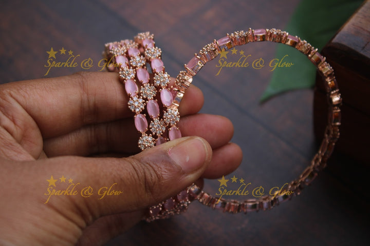 Rose Gold  AD stone bangles - set of four -  - 2.6 - Baby Pink
