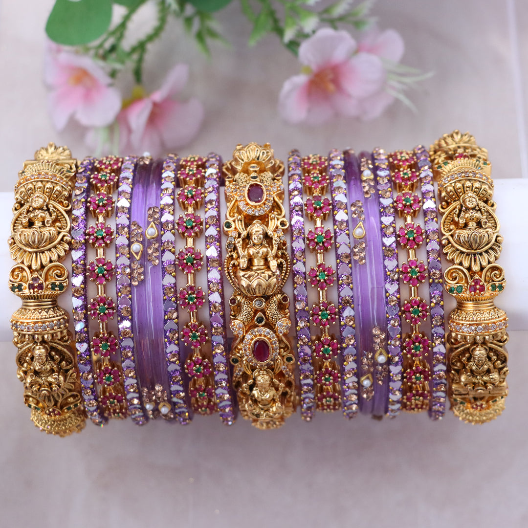 Exquisite Lakshmi Temple Bangle Set - Sparkle & Glow