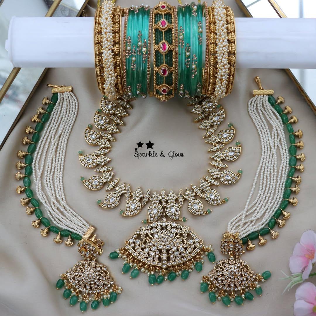 Elegant Kundan Bridal Set with Emerald Accents