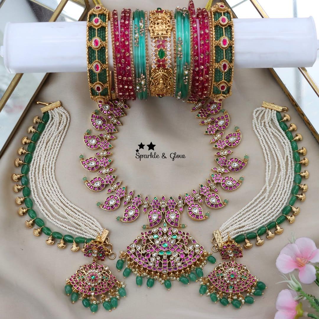Exquisite Jadau Kundan Semi Bridal Necklace Set