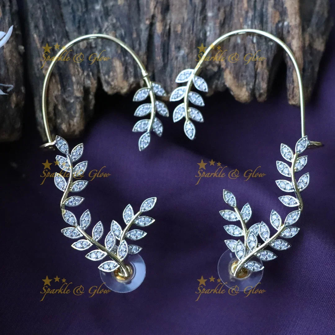 Gold Leaf Ear Cuffs - Elegant Indian Fashion Earrings