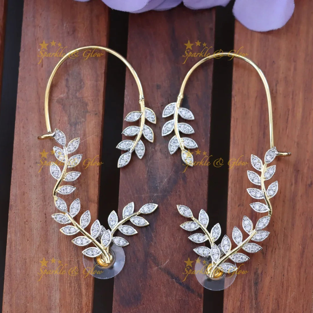 Gold Leaf Ear Cuffs - Elegant Indian Fashion Earrings