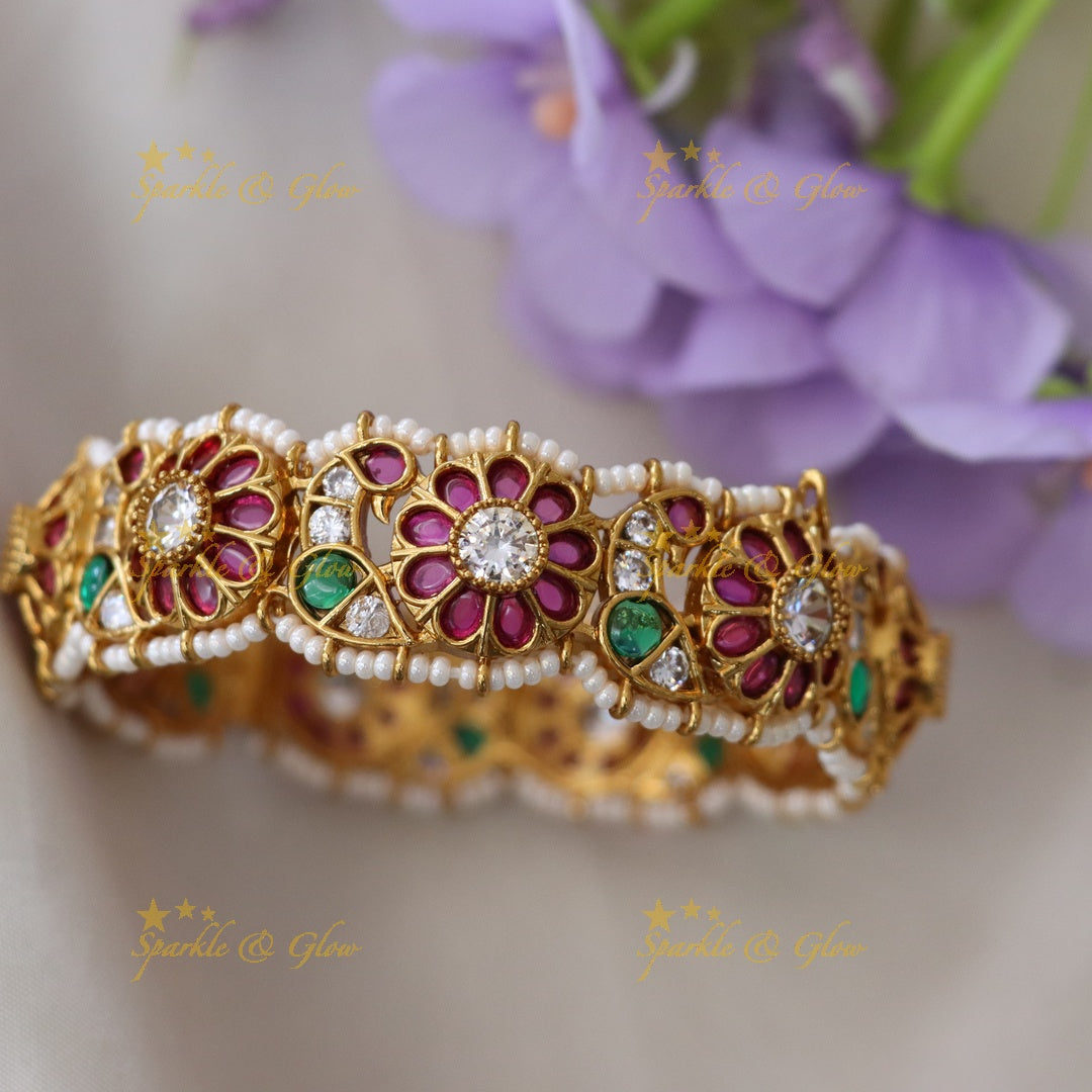 Exquisite Gold Floral Bangle for Weddings