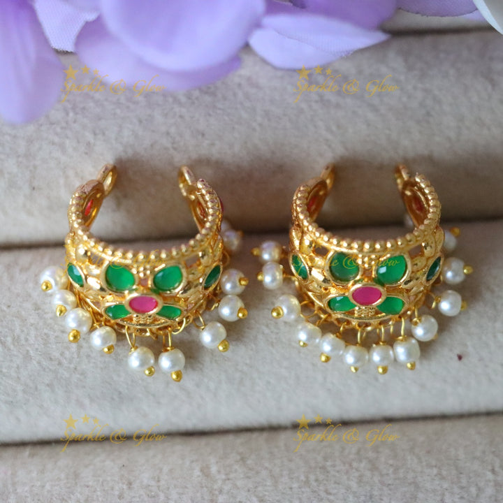 Sparkling Floral Pearl Bugadi Earrings - Elegant Style