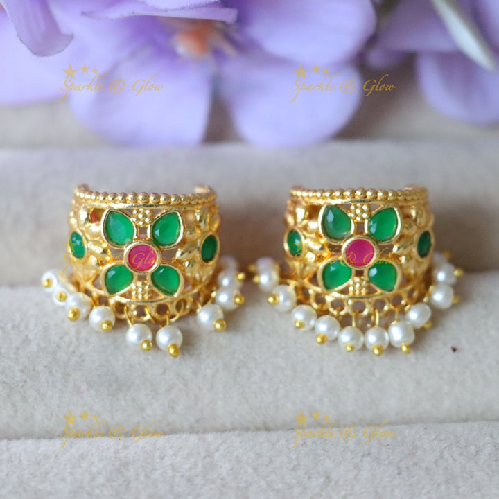 Sparkling Floral Pearl Bugadi Earrings - Elegant Style