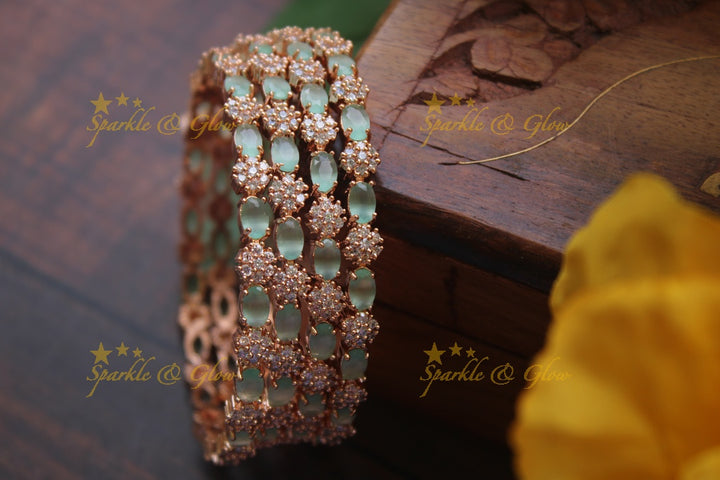 Rose Gold AD stone bangles - set of four -  -  2.4 - Mint Green