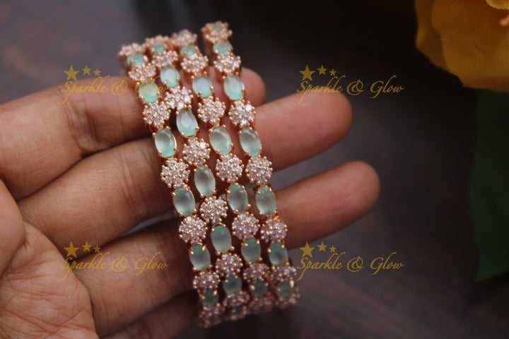 Rose Gold  AD stone bangles - set of four -  - 2.6 - Mint Green