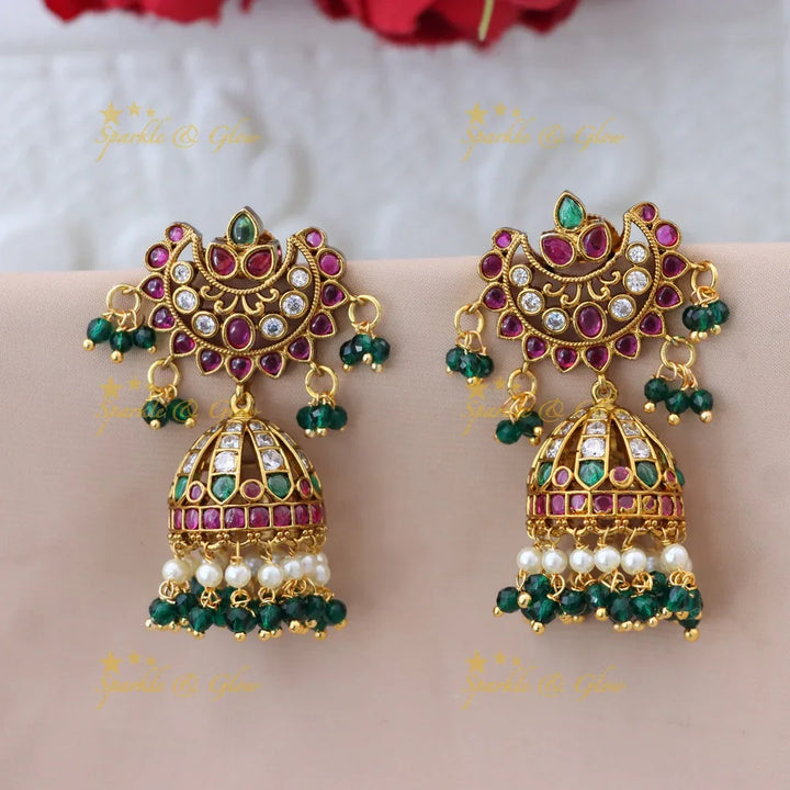 Gold-Plated Kundan Jhumka Earrings - Timeless Elegance