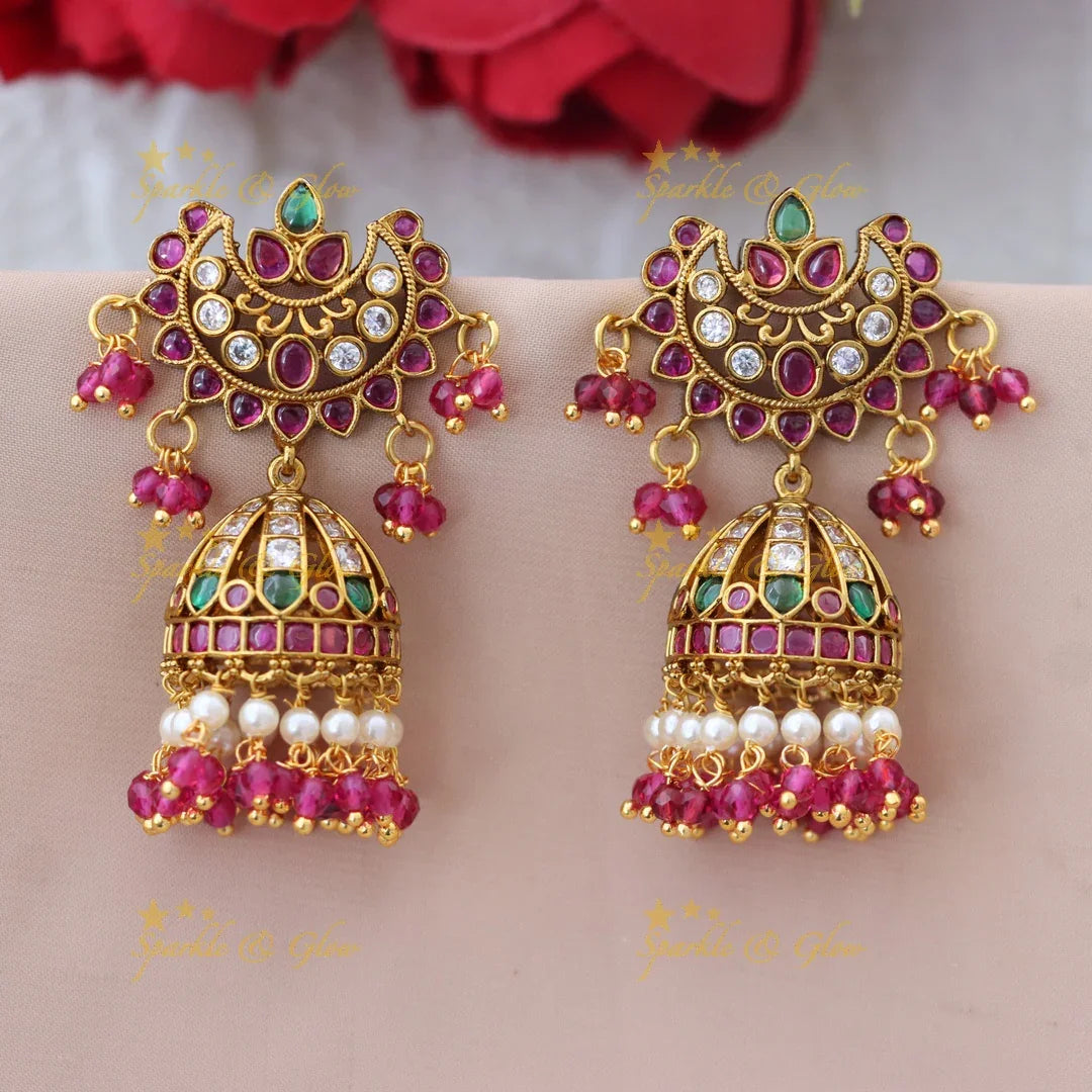 Gold-Plated Kundan Jhumka Earrings - Timeless Elegance