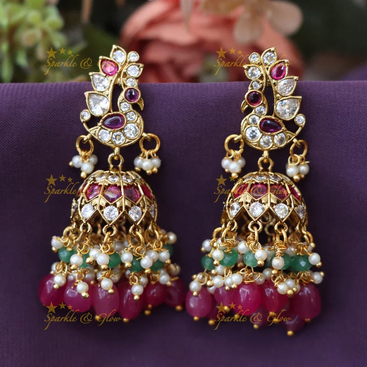 Exquisite Gold Plated Jhumka Earrings with Intricate Design