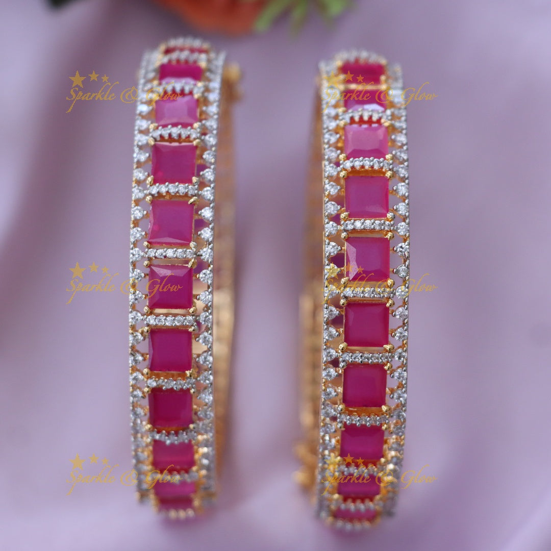 Elegant Gold-Alike Bangles with Ruby Stones - New Arrival