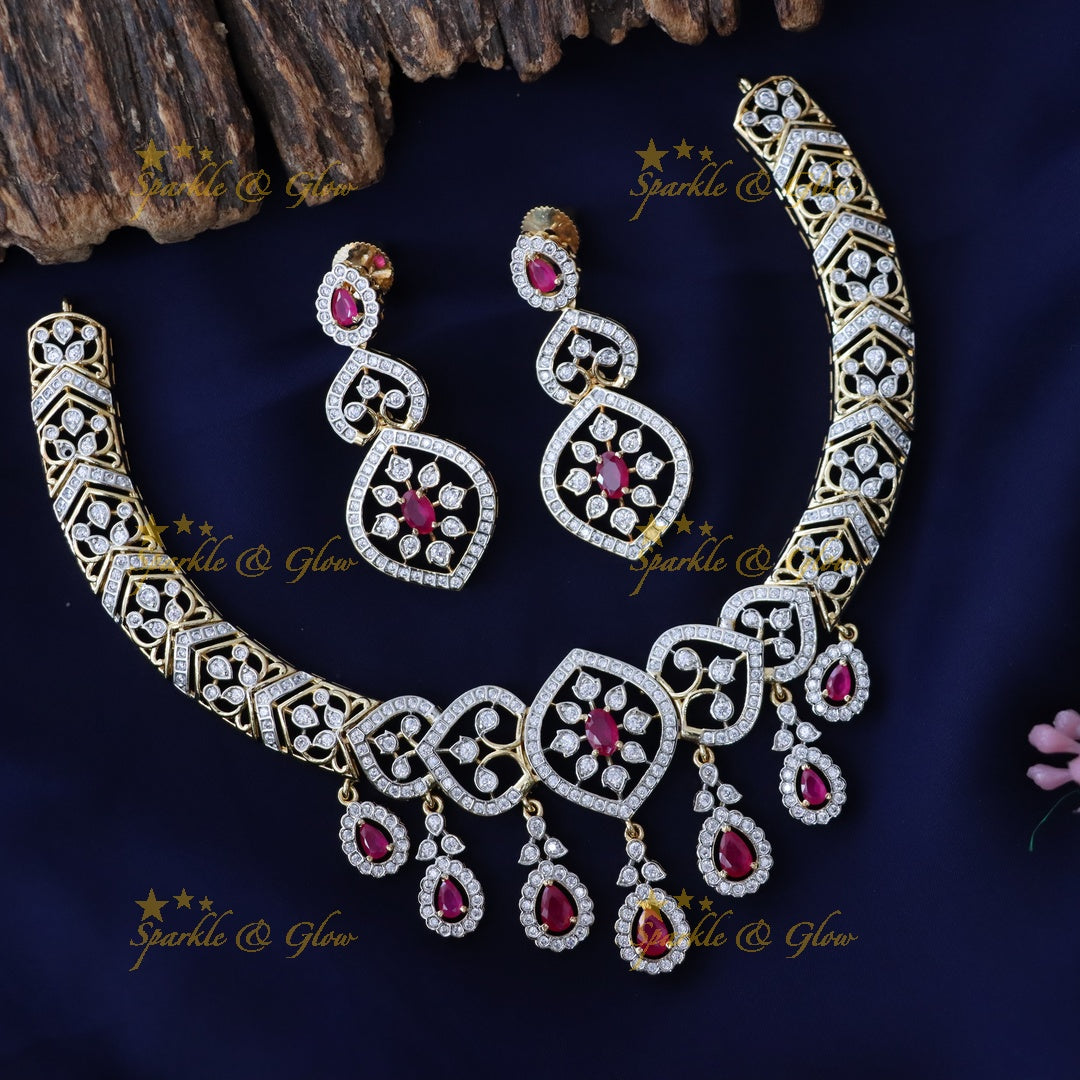 Sparkling American Diamond Necklace Set with Earrings