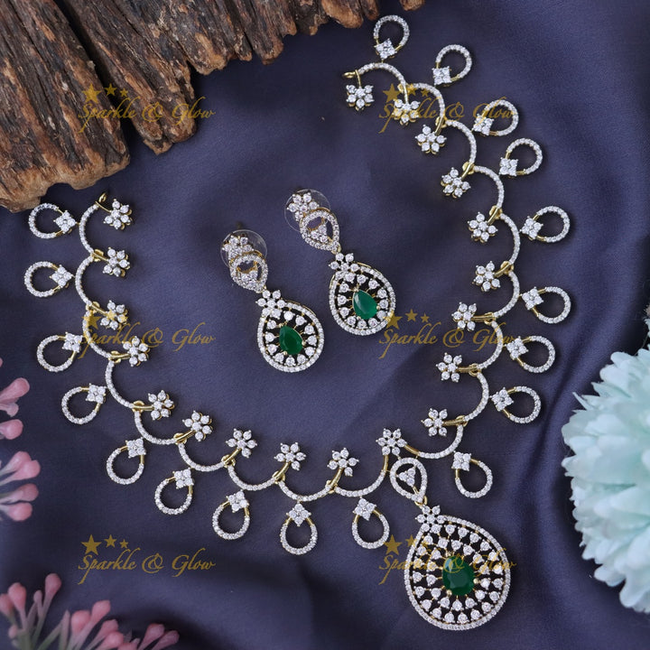 Captivating Gold-Plated Necklace Set with Green Accents