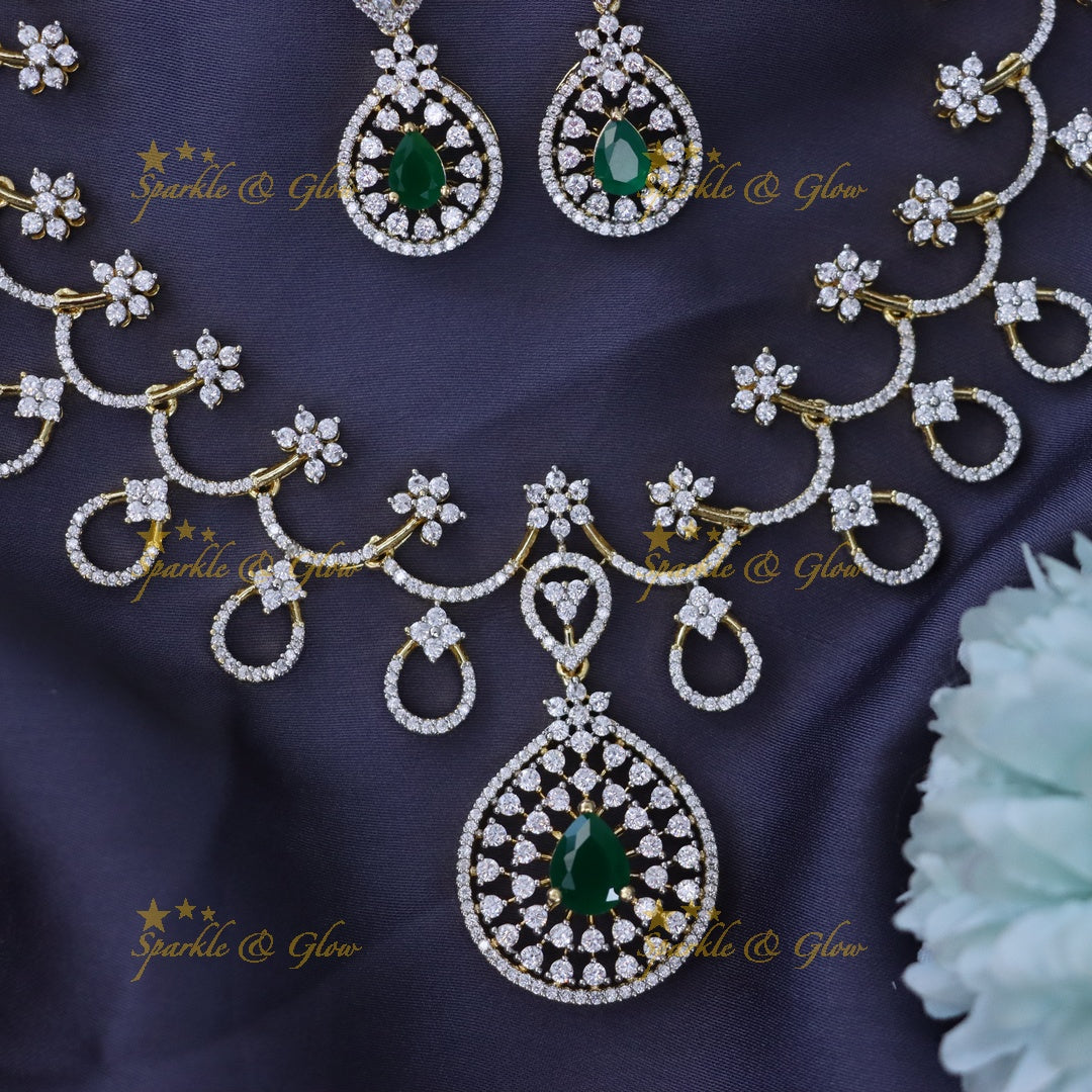 Captivating Gold-Plated Necklace Set with Green Accents