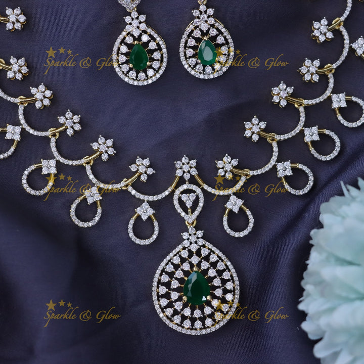 Captivating Gold-Plated Necklace Set with Green Accents