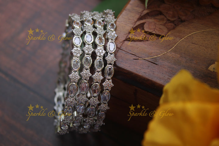 Silver AD stone bangles - set of four -  -  2.4 - White