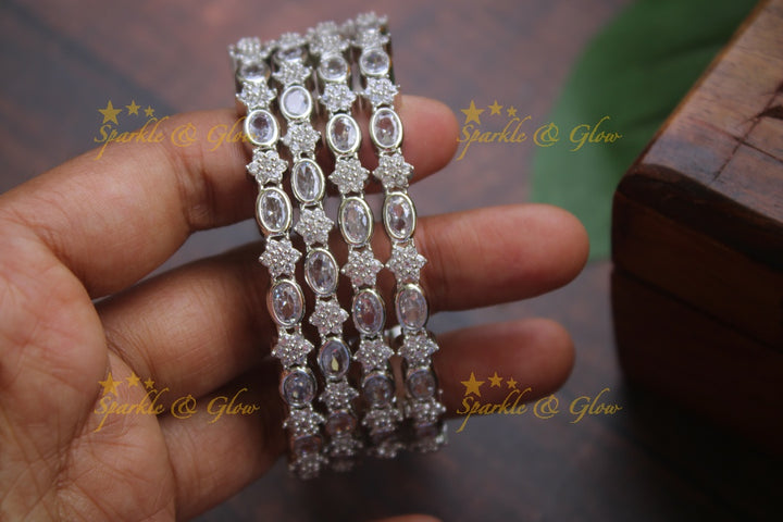 Silver  AD stone bangles - set of four
