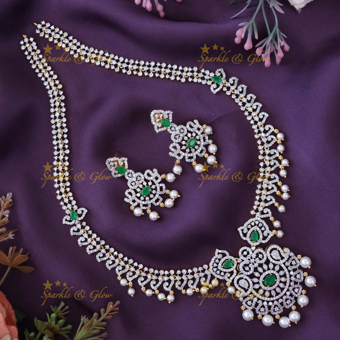 Stunning American Diamond Long Necklace Set