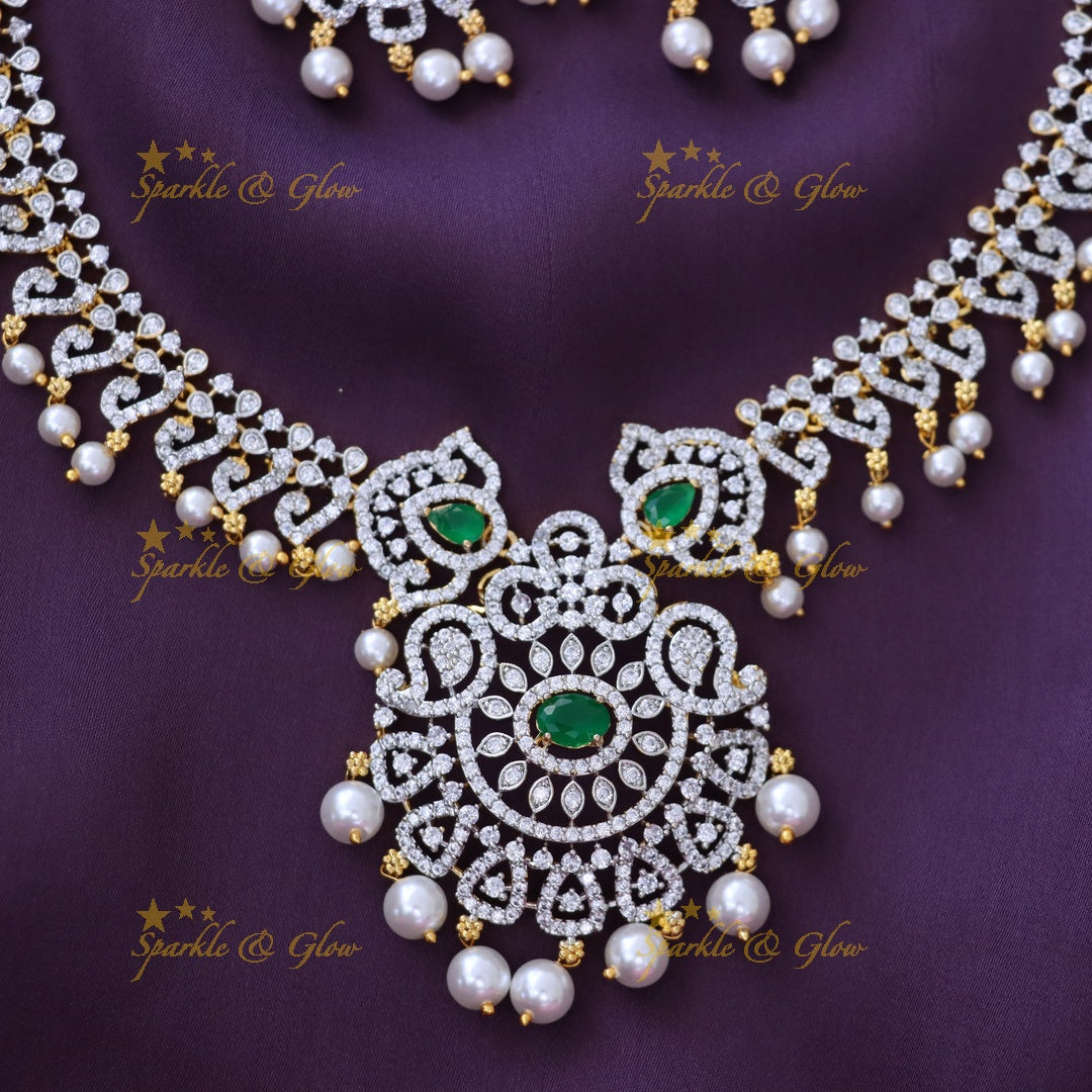 Stunning American Diamond Long Necklace Set