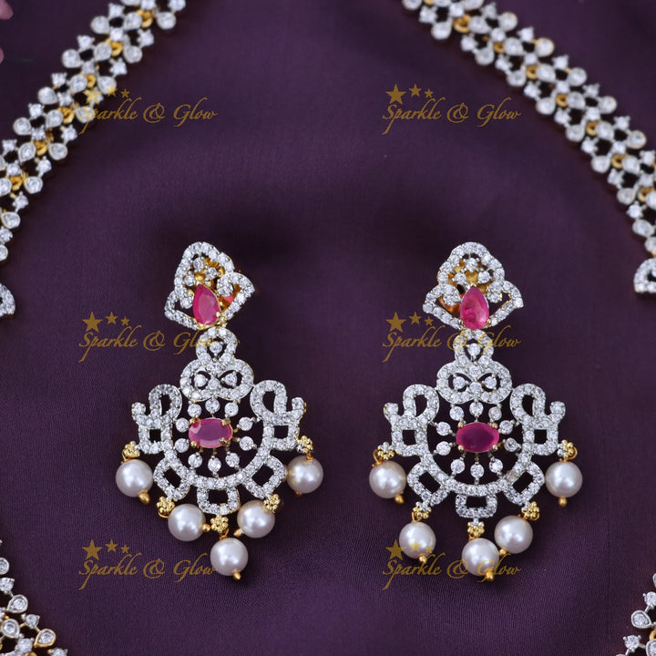 Stunning American Diamond Long Necklace Set