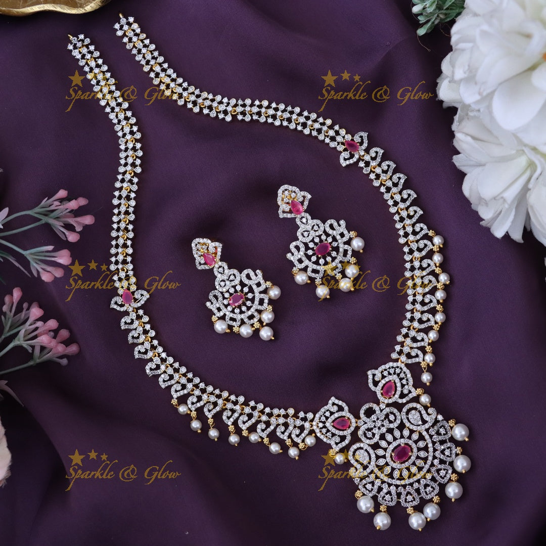 Stunning American Diamond Long Necklace Set
