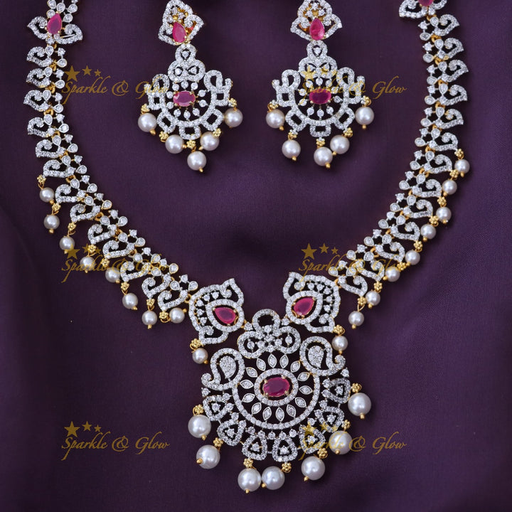 Stunning American Diamond Long Necklace Set